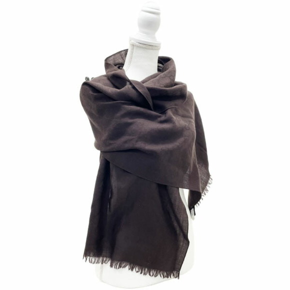 Gucci Stole GG Pattern Scarf Wool Silk Dark Brown 165904 GUCCI Shawl YY-14171